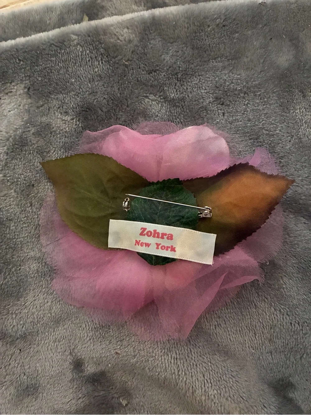 Vintage Magnolia Velvet Organza Flower Leaves 1pc Fushia Blush